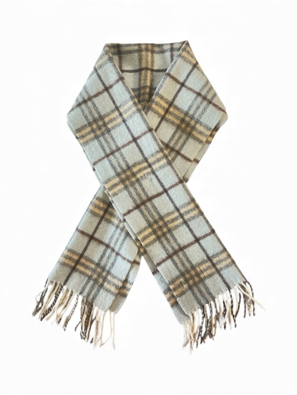 BURBERRY London Lambswool Scarf Pale Smoky Blue Nova Check Made England NWOT